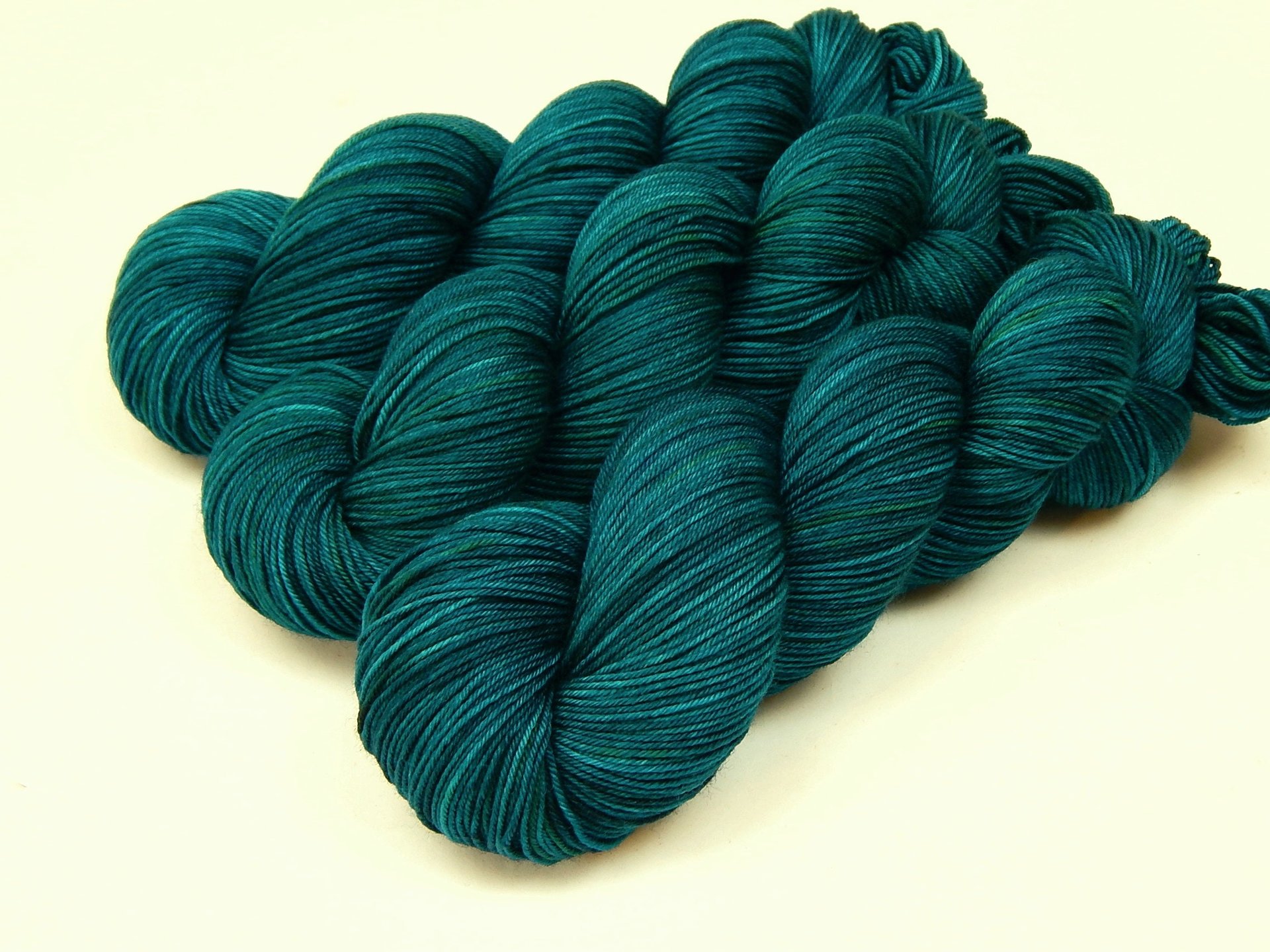 Hand Dyed Yarn, Sock Fingering Weight 4 Ply Superwash Merino Wool - Deep Sea Tonal - Indie Knitting Yarn, Blue Green Teal Handdyed Sock Yarn