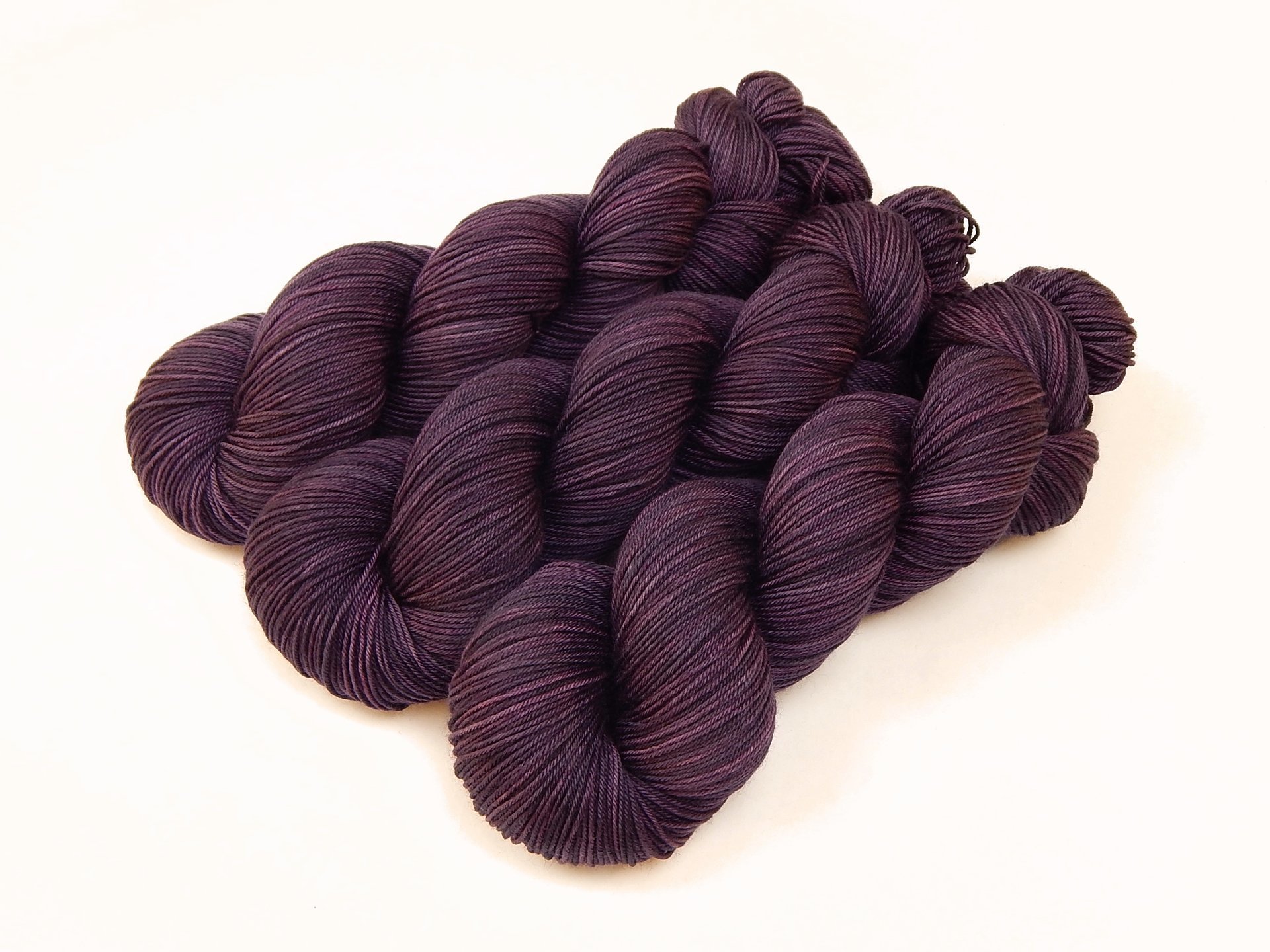 Hand Dyed Yarn, Sock Fingering Weight, 4 Ply Superwash Merino Wool - Eggplant - Indie Dyed Knitting Yarn, Tonal Dark Purple Yarn
