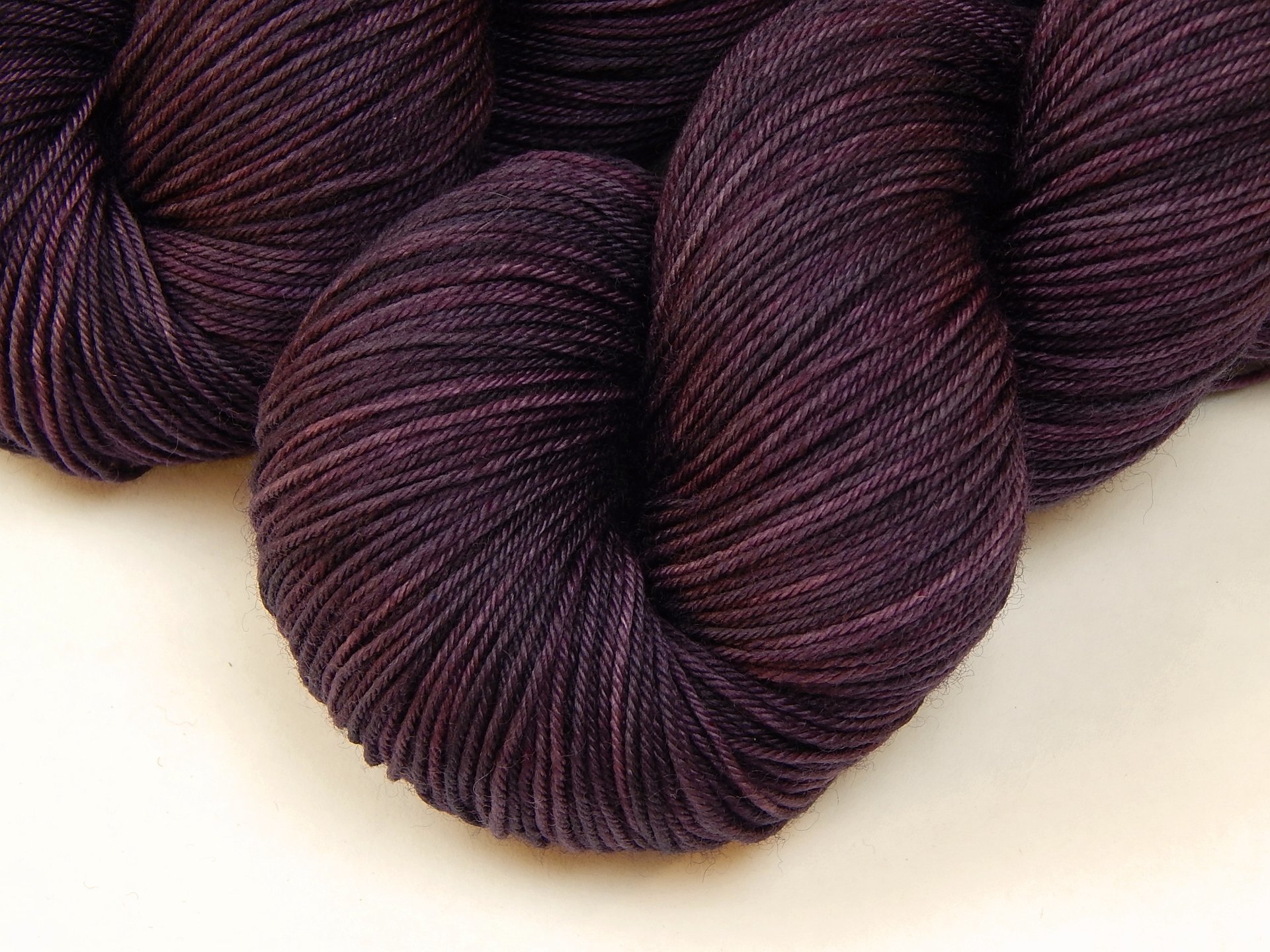 Hand Dyed Yarn, Sock Fingering Weight, 4 Ply Superwash Merino Wool - Eggplant - Indie Dyed Knitting Yarn, Tonal Dark Purple Yarn