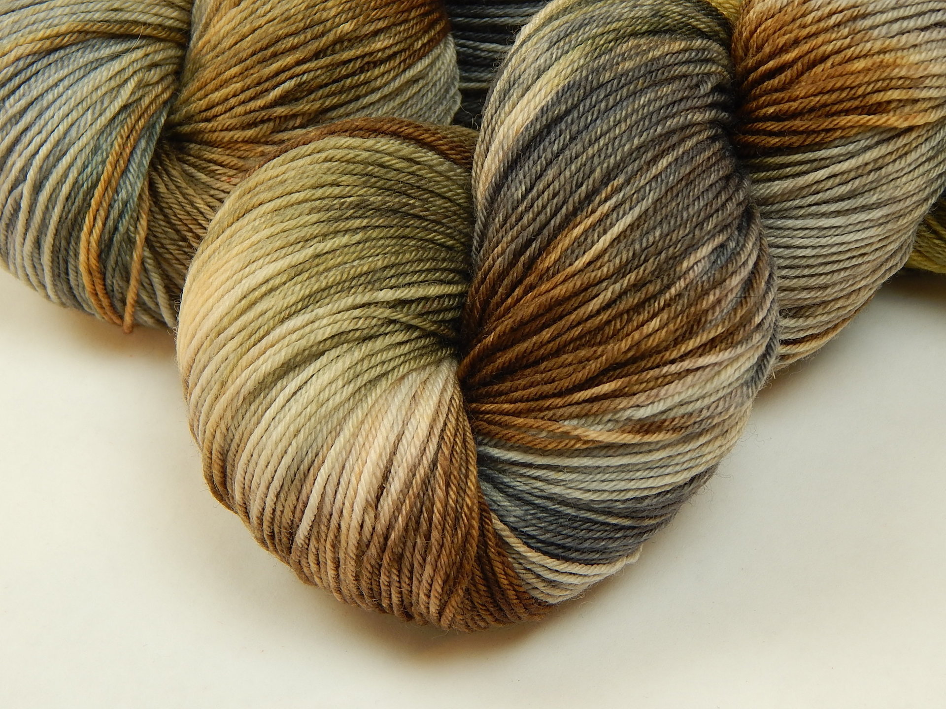 Hand Dyed Yarn, Fingering Sock Weight 4 Ply Superwash Merino Wool - Potluck Greys & Browns - Indie Dyer Gray Rust Brown Green Knitting Yarn 