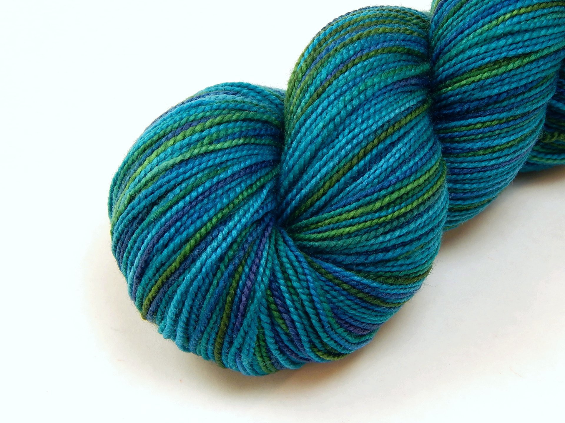 Hand Dyed Yarn, Sock Fingering Weight Superwash 100% Merino Wool - Aegean Multi (Variation) - Indie Dyed Yarn, Turquoise Blue Green Hand Dyed Sock Yarn