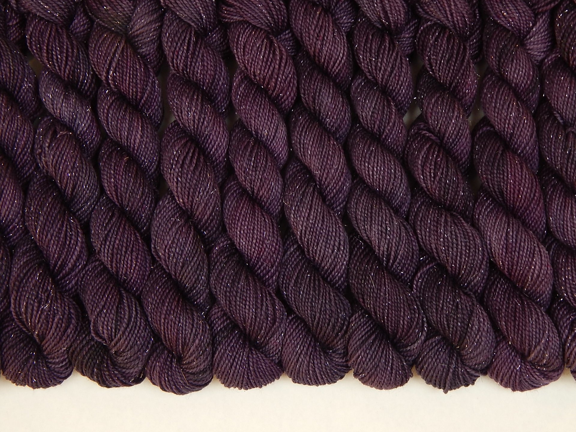 Limited Edition! Sock Yarn Mini Skeins, Fingering Weight Superwash Merino Wool & Nylon - EGGPLANT SPARKLE - Dark Purple Knitting Yarn with Silver Sparkles