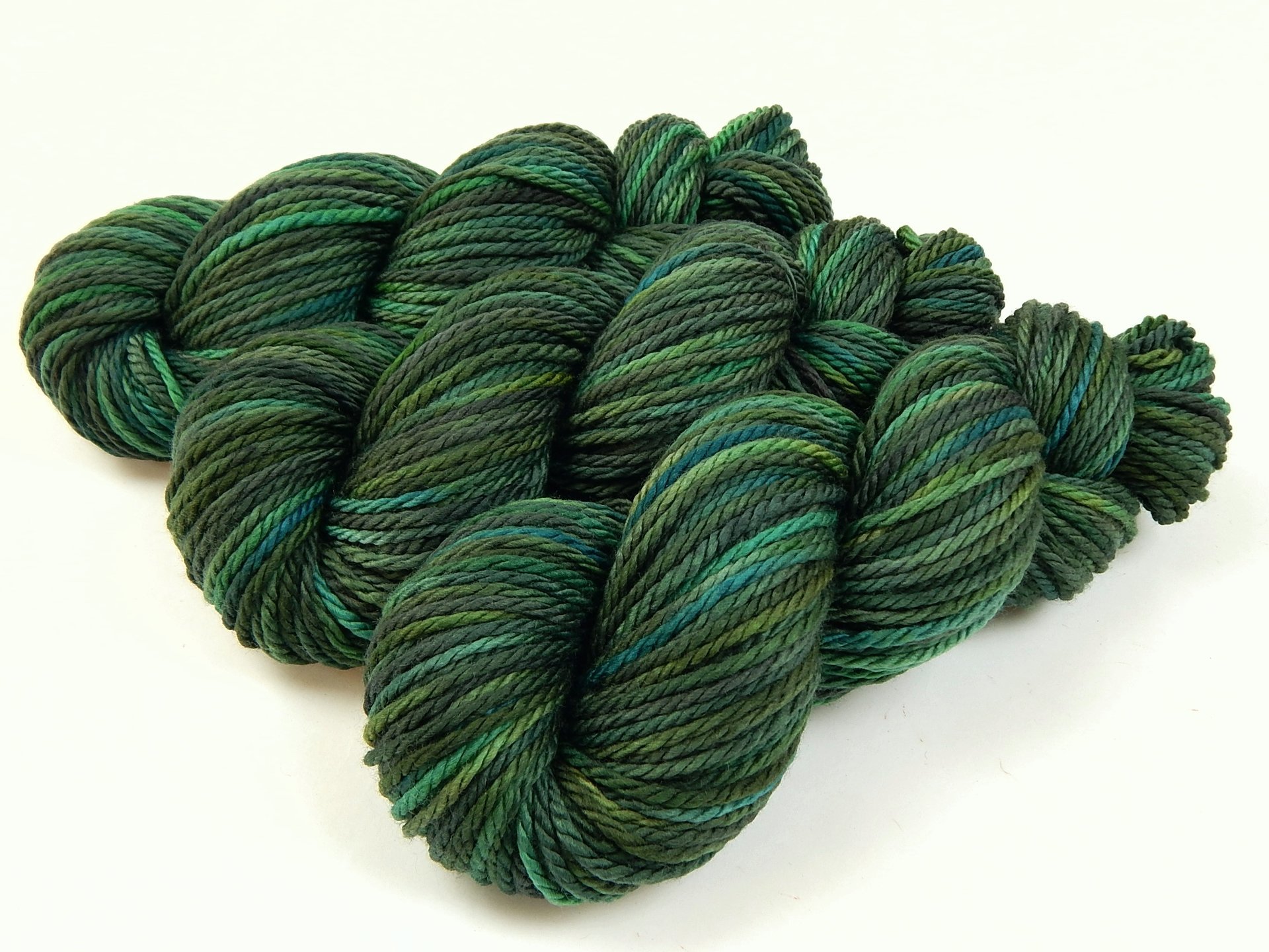 Hand Dyed Yarn, Bulky Weight 100% Superwash Merino Wool - Forest Multi - Green Multicolor Chunky Knitting Yarn