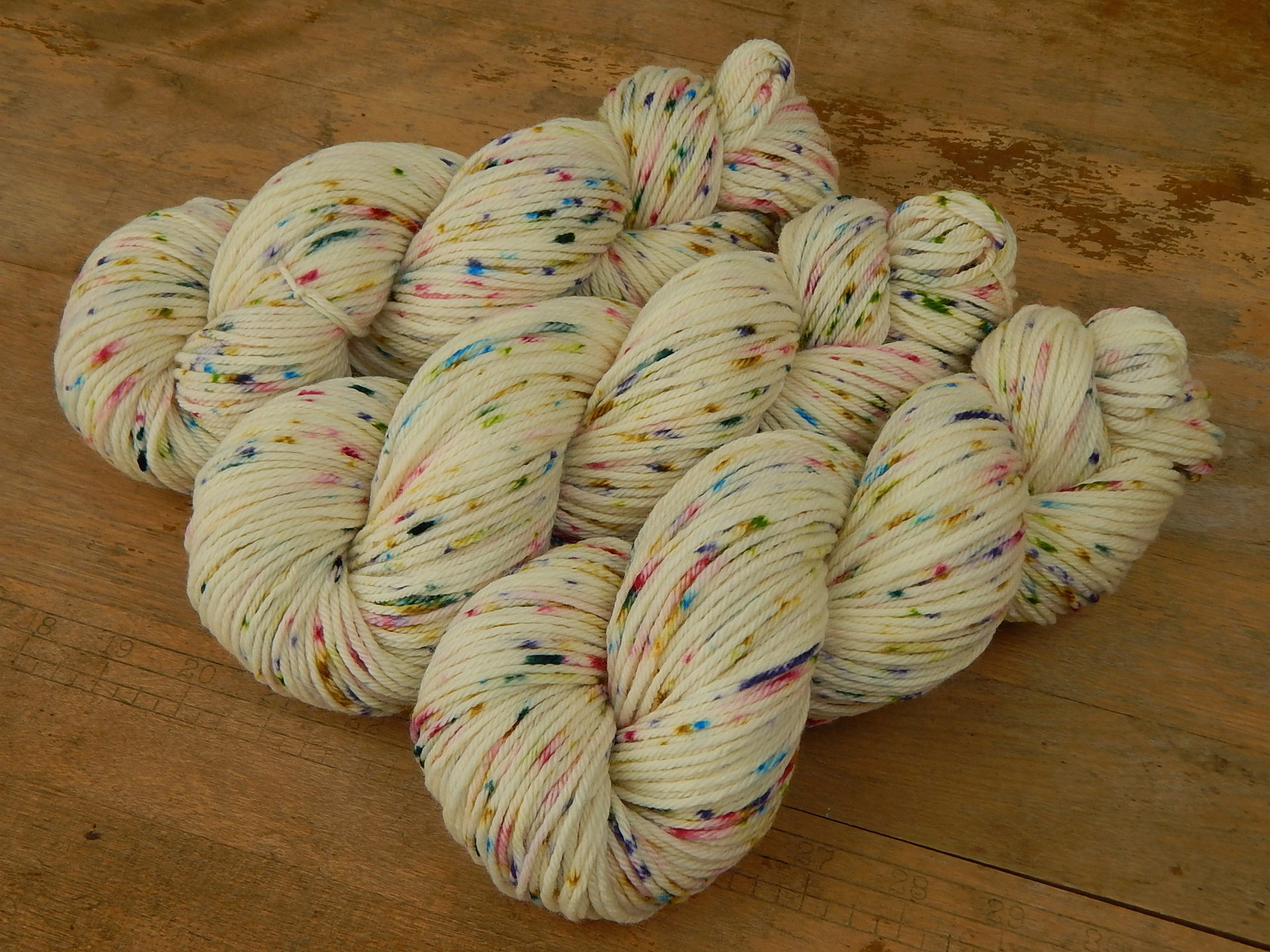 Reserved for Nyla - Hand Dyed Yarn, Worsted Weight Superwash Merino Wool - Potluck Confetti - Off White Rainbow Speckled Cream Knitting Yarn, 8 Skeins