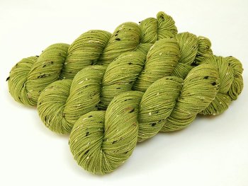 Hand Dyed Yarn, Tweed Fingering Weight Superwash Merino Wool Nylon - Lettuce Tonal - Yellow Green Sock Yarn, Indie Dyer Knitting Yarn