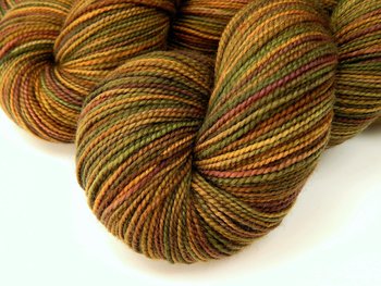 Hand Dyed Yarn, Sock Fingering Weight Superwash Merino Wool - Antique Brass - Indie Dyer Knitting Yarn, Gold Brown Olive Sock Yarn