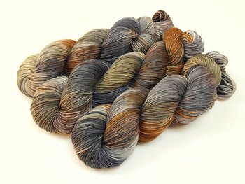 Hand Dyed Yarn, Sport Weight Superwash Merino Wool - Potluck Greys & Browns - Indie Dyed Silver Gray Khaki Knitting Yarn, Earthy Colors Heavier Sock Yarn 